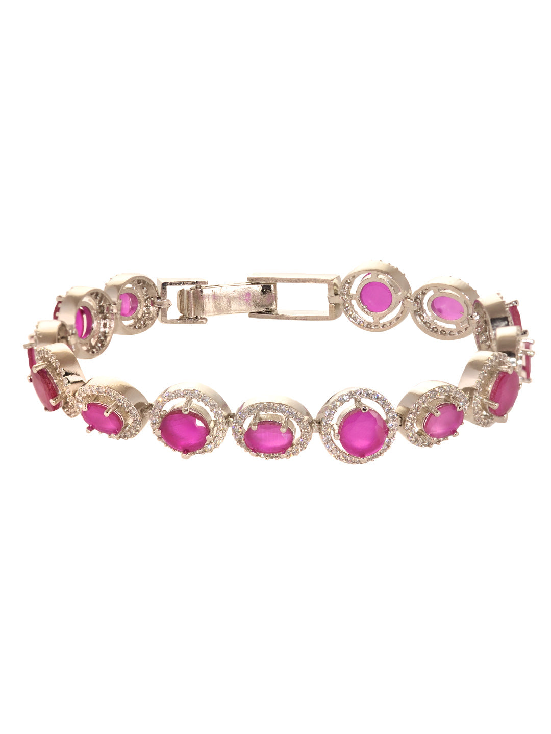 White Silver Plated Red Oval AD Studded Link TennisBracelet, zaveri pearls, sale price rs, sale price, sale gold plated, sale gold, sale, rubans, ring, regular price, priyassi jewellery, kush